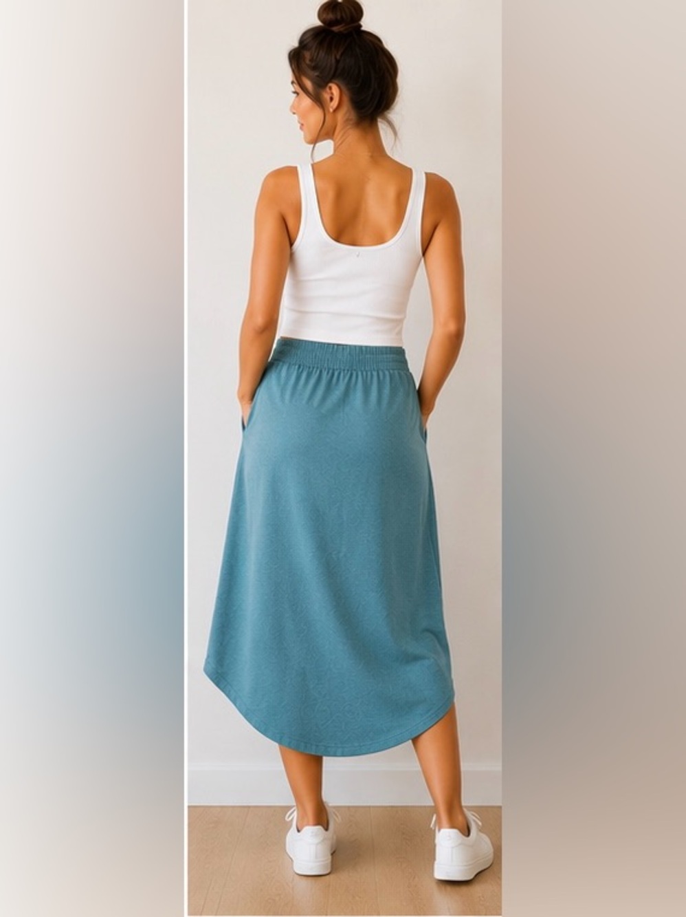Zenana Outfitters Teal A-Line Midi Skirt with Pockets NWOT - Picture 2 of 9